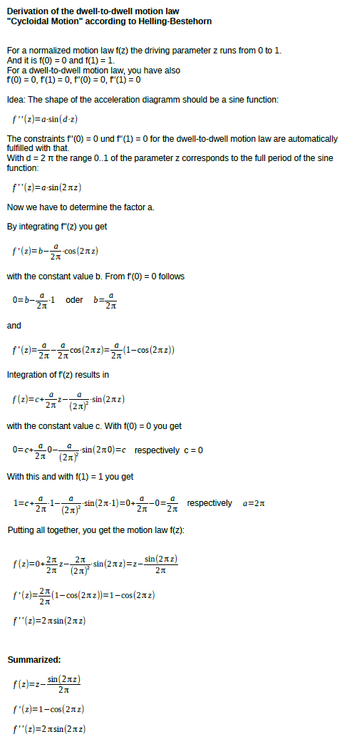 Derivation of the Cycloidal Motion according to Helling-Bestehorn, also called "Inclined Sine"