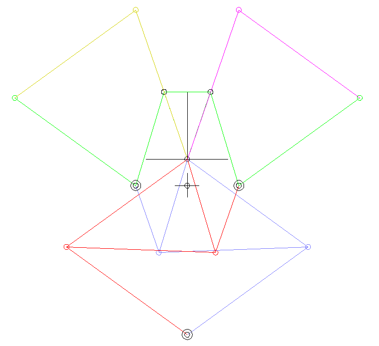 Theorem of Roberts / Tschebyschev: three different four-bar linkages generate the same coupler curve