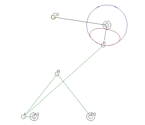 Six-bar linkage with approximate dwell on the output, only with revoluting joints, numerically optimized with the software OPTIMUS MOTUS