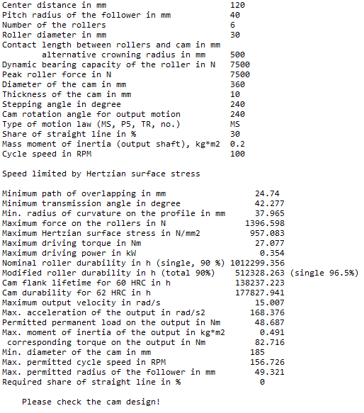 Evaluation of a parallel indexing cam with the software OPTIMUS MOTUS