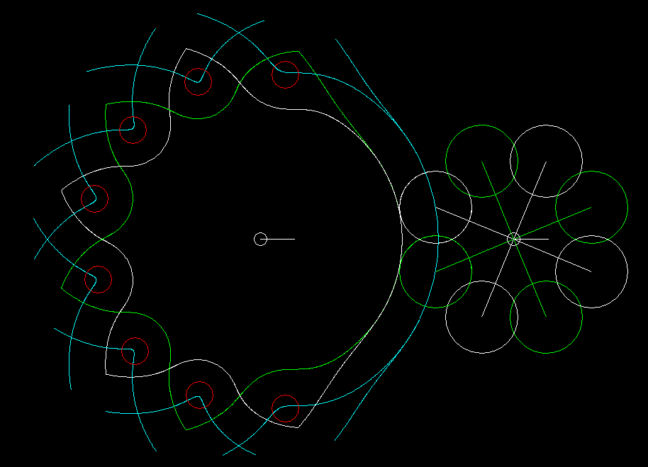 Normal case for parallel indexing cams (CF3 type gears) with roller center tracks without loops or edges