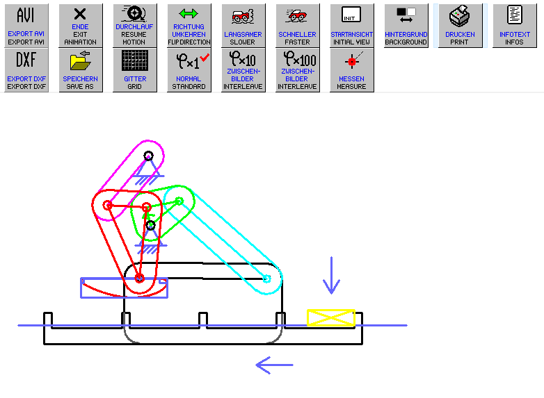 kinematic simulation of a planar coupler mechanism for a chocolate bar transport