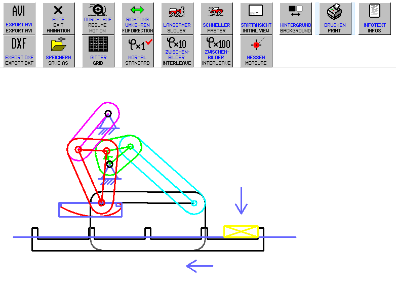 Simulation der Kinematik eines ebenen Getriebes für den Transport von Schokoriegeln
