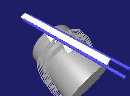 Zylinderkurve mit einem Abtriebsschlitten, der unter einem Winkel zur Kurvendrehachse läuft