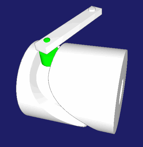 Zylinderkurve mit Schwinghebel, berechnet und simuliert mit OPTIMUS MOTUS Software